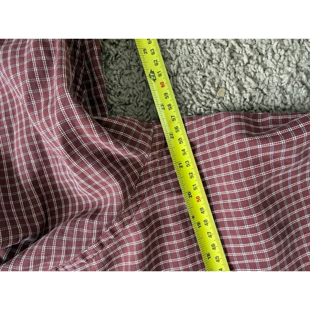 Banana Republic Mens‎ Medium Burgundy Plaid Cotton Button Down Shirt Long Sleeve